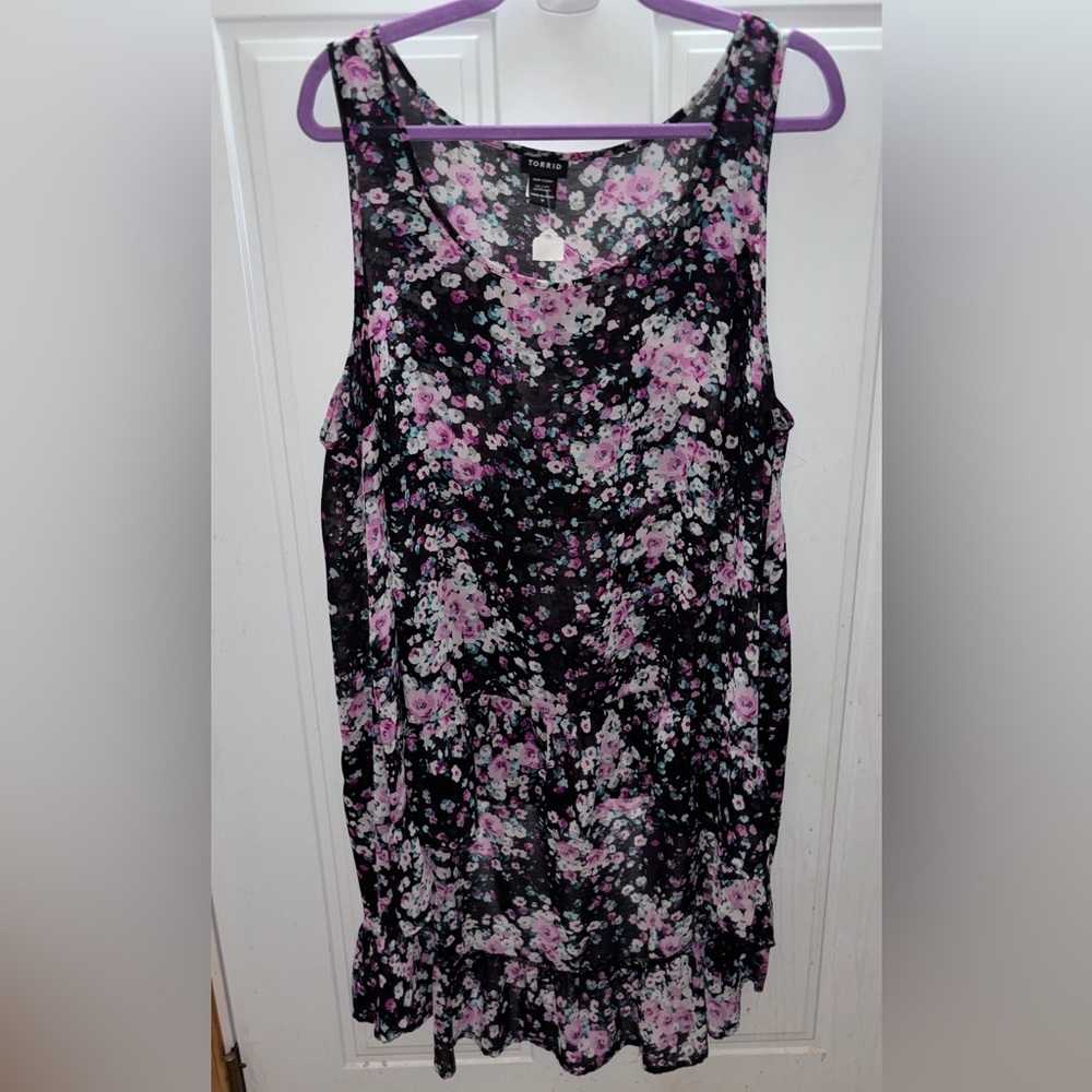 Torrid Black and Pink Floral Hi-low duster Blouse-Sz 2